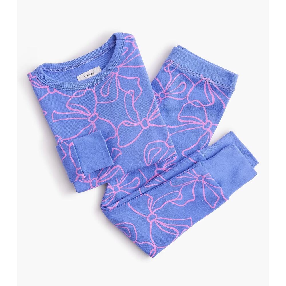 J.Crew Crewcuts Girls' Long Sleeve Bows Pajama Set Bright Hydrangea Size 3 NWT
